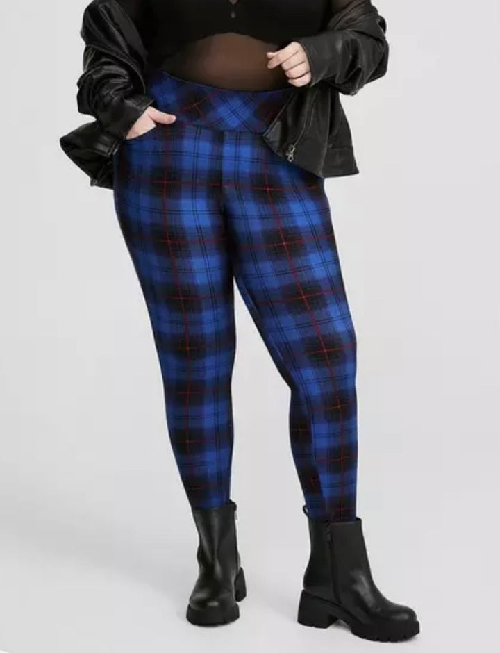 Torrid Pixie Pant -Blue Plaid, High Rise Sz1X(14-16) NWT