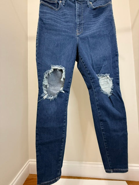 Good American High‑Rise Distressed Skinny Jeans Sz14–18 (Medium Blue, Ankle)