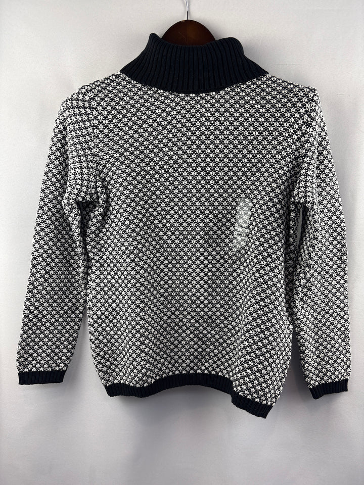 Women’s Karen Scott Small White &amp; Black Patterned Turtleneck