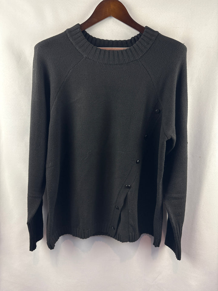 Women’s Eloquii Size 14/16 Black Crewneck Sweater w/ Faux Buttons