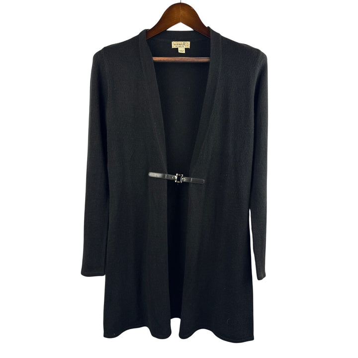 Women’s One World Small Black Cardigan w/ Attached Leather Belt