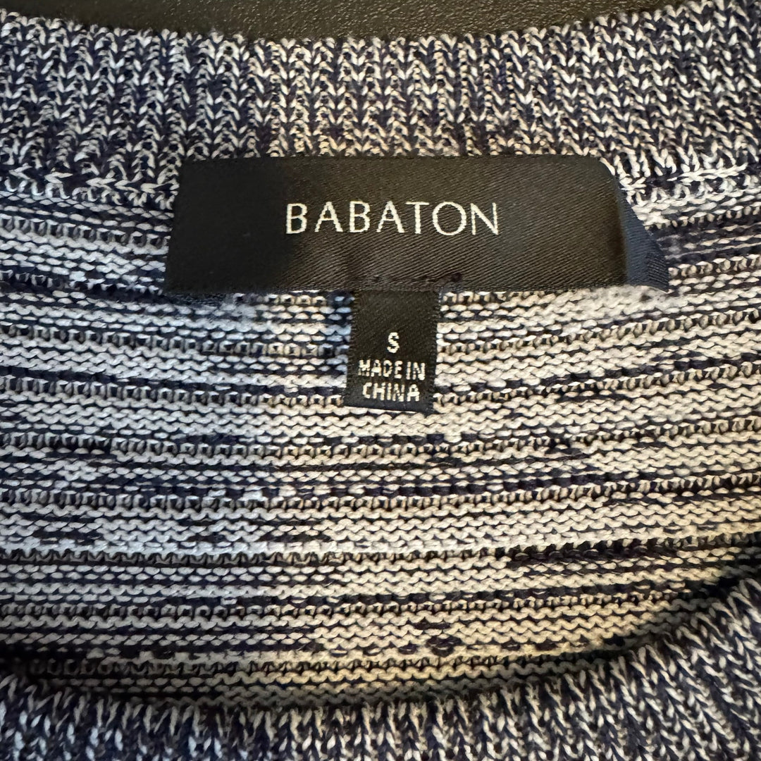 Aritizia Babaton Navy Blue & White Thick Knit Boxy Short Sleeve Cropped Top, Size Small