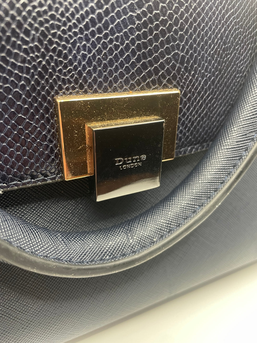 Dune London Navy Blue Structured Satchel Handbag Gold Hardware Women&