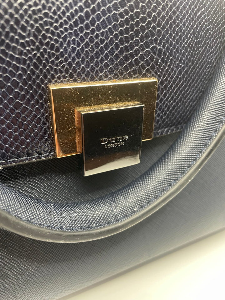 Dune London Navy Blue Structured Satchel Handbag Gold Hardware Women&
