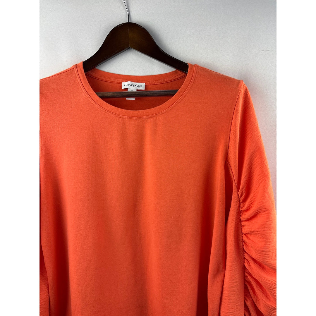 Women’s Calvin Klein Large Orange Long Puff Sleeve Blouse