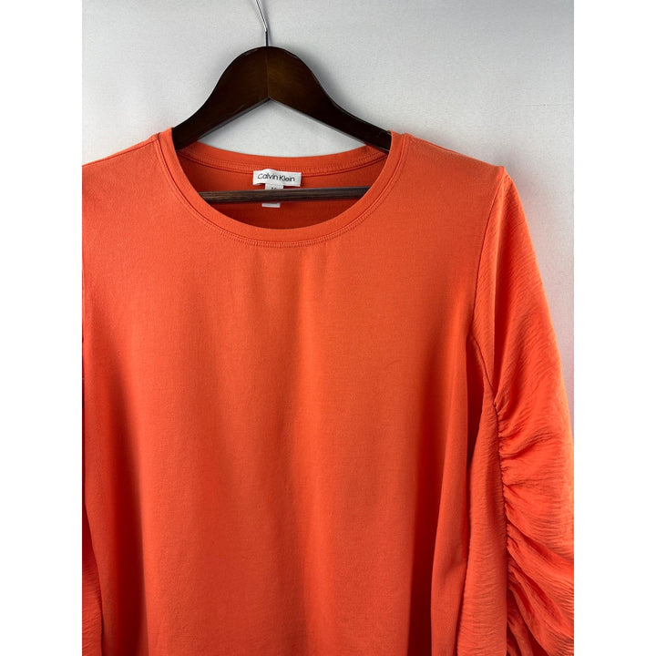 Women’s Calvin Klein Large Orange Long Puff Sleeve Blouse