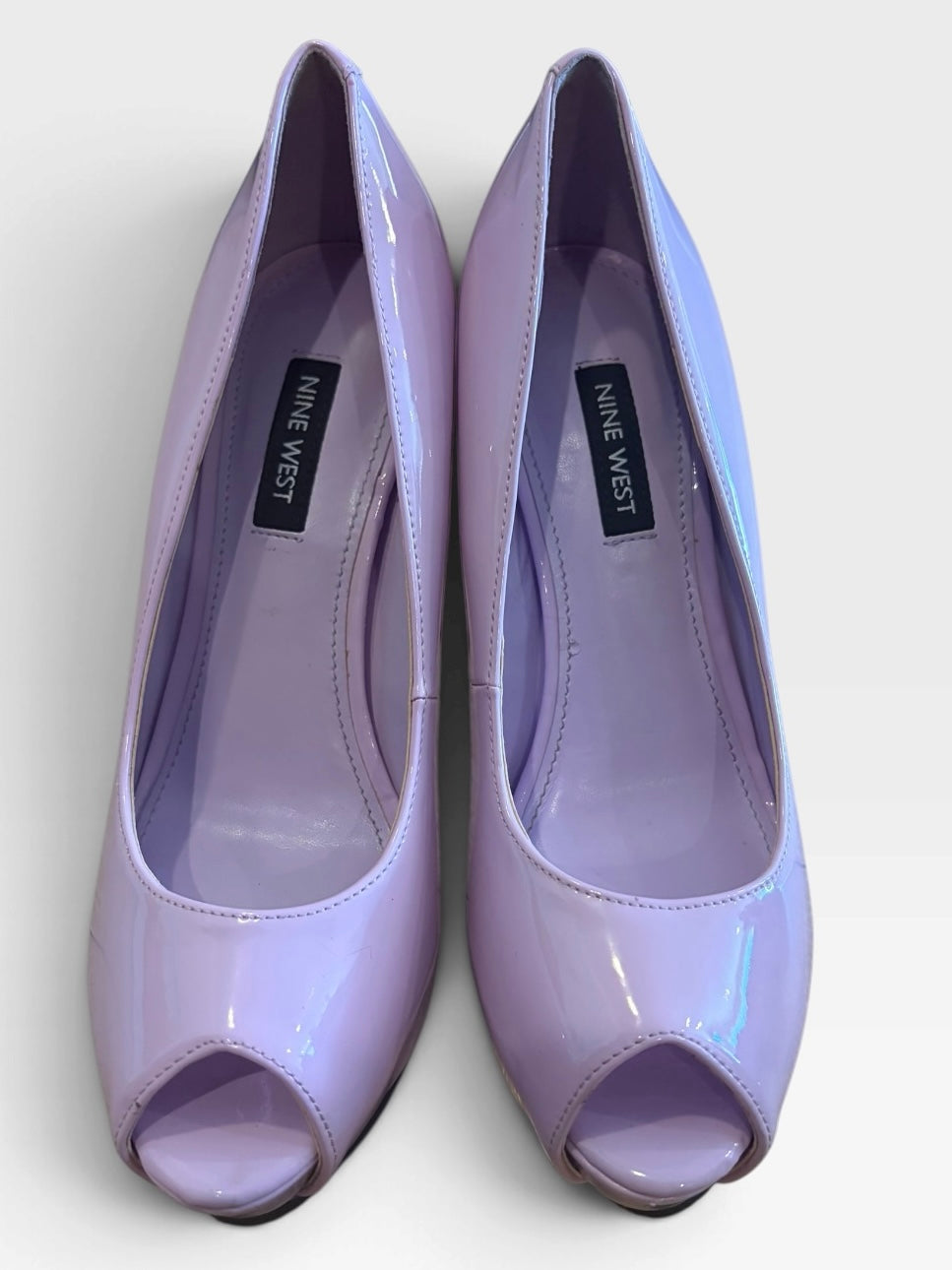 Nine West Lilac Pink Patent Platform Peep Toe Stiletto Heels Size 6