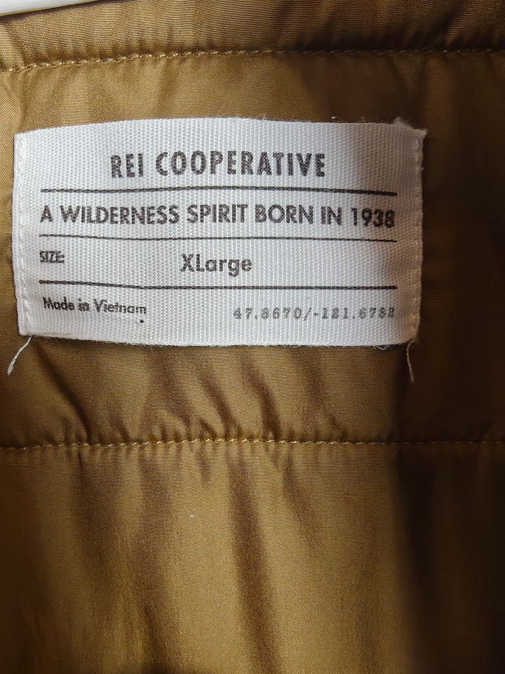 REI Outdoor Hybrid Sherpa Fleece Insulated Puffer Jacket Brown Size XL