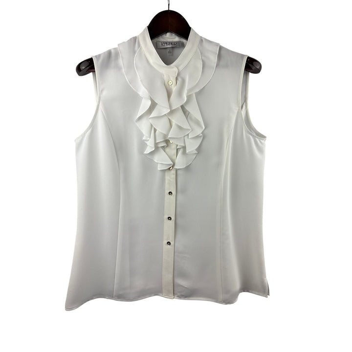 Women’s Kasper Size 12 White Ruffled Sleeveless Blouse