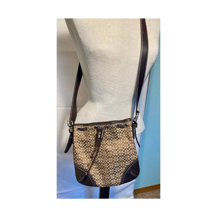 Coach Signature Logo Jaquard Brown Canvas Leather Crossbody Bag