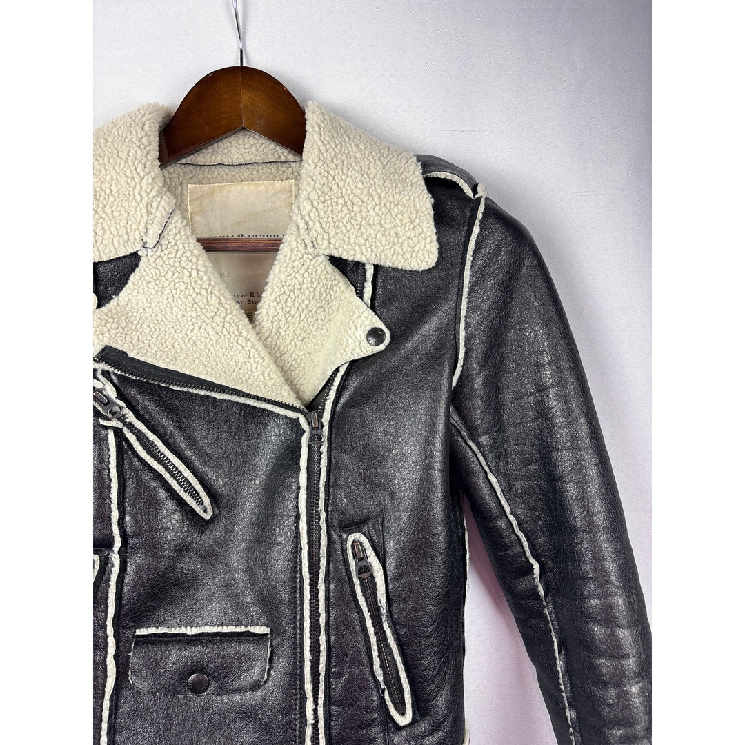 Women’s Vintage Denim & Supply Ralph Lauren Small Black Suede Fur Lined Jacket