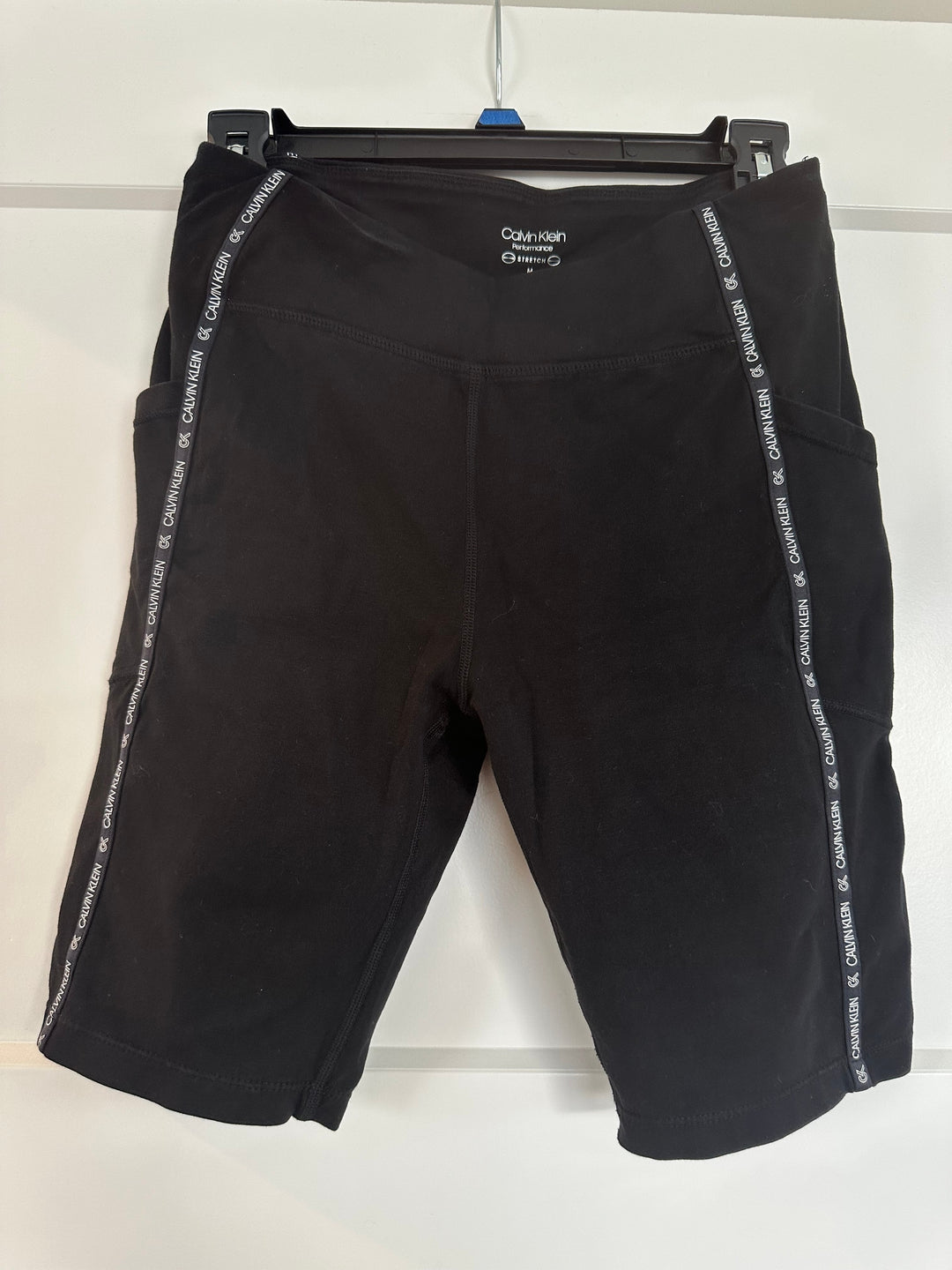 Calvin Klein Womens Black Performance High Waisted Bike Shorts Logo Tape Pocket