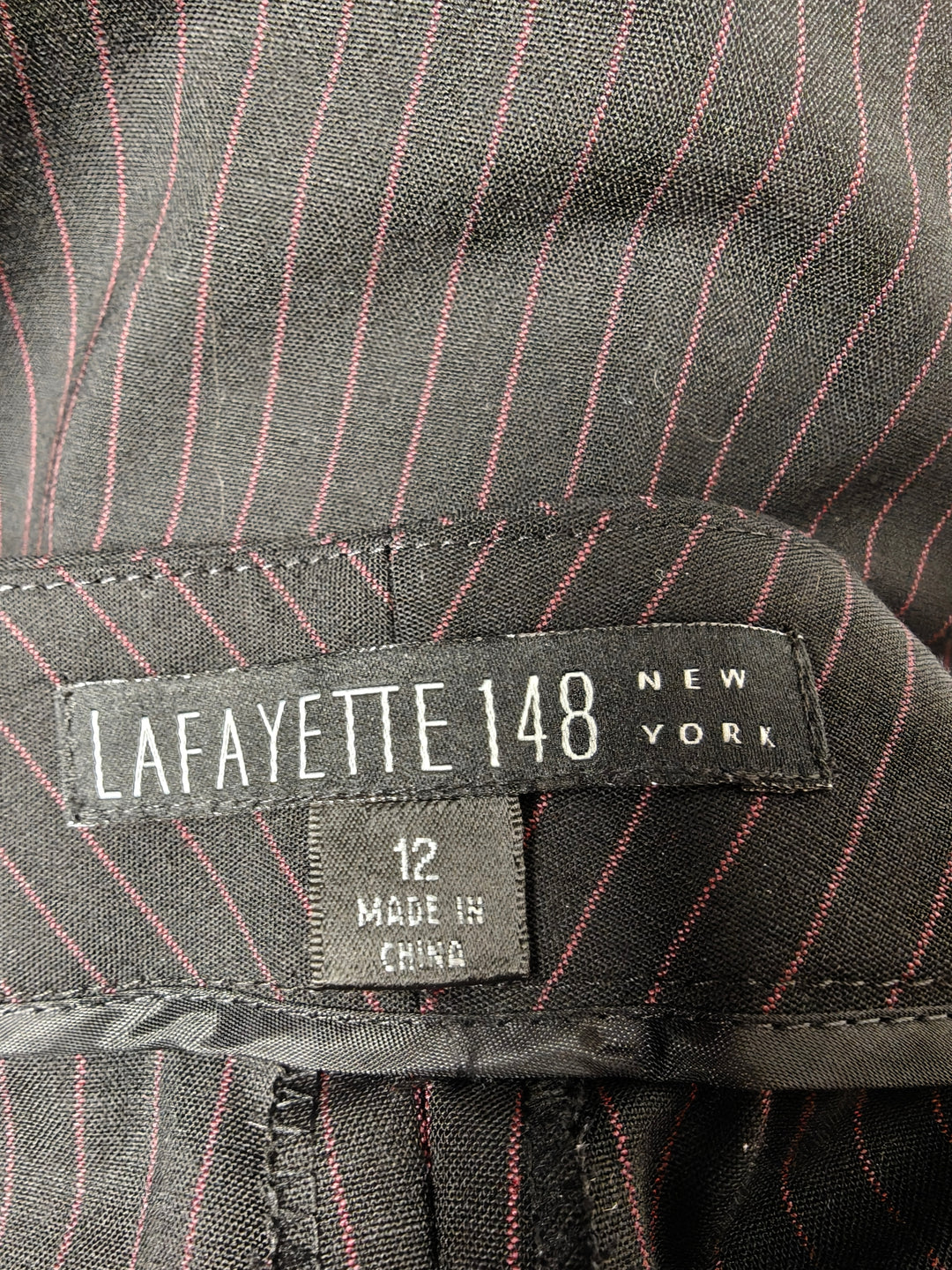 Women Lafayette 148 New York Black Burgundy Pinstripe Dress Pants Size 12