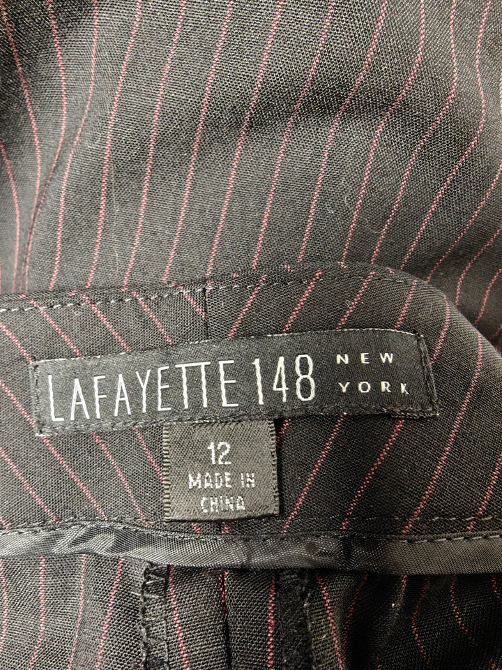 Women Lafayette 148 New York Black Burgundy Pinstripe Dress Pants Size 12