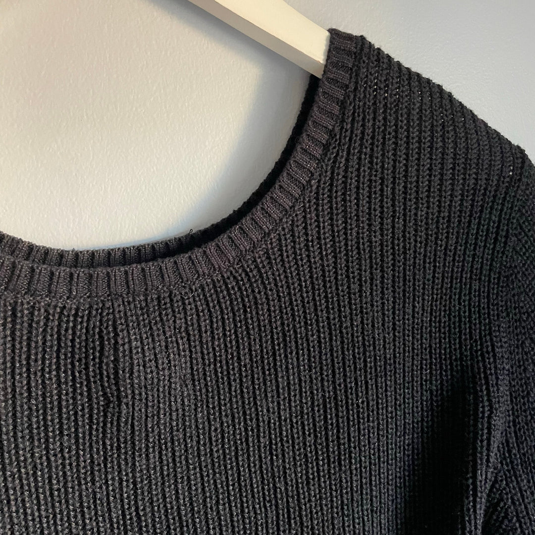 Nic + Zoe Black Knit Sweater Fringe Sleeves Cuffs Holiday NYE Whimsigoth sz XL