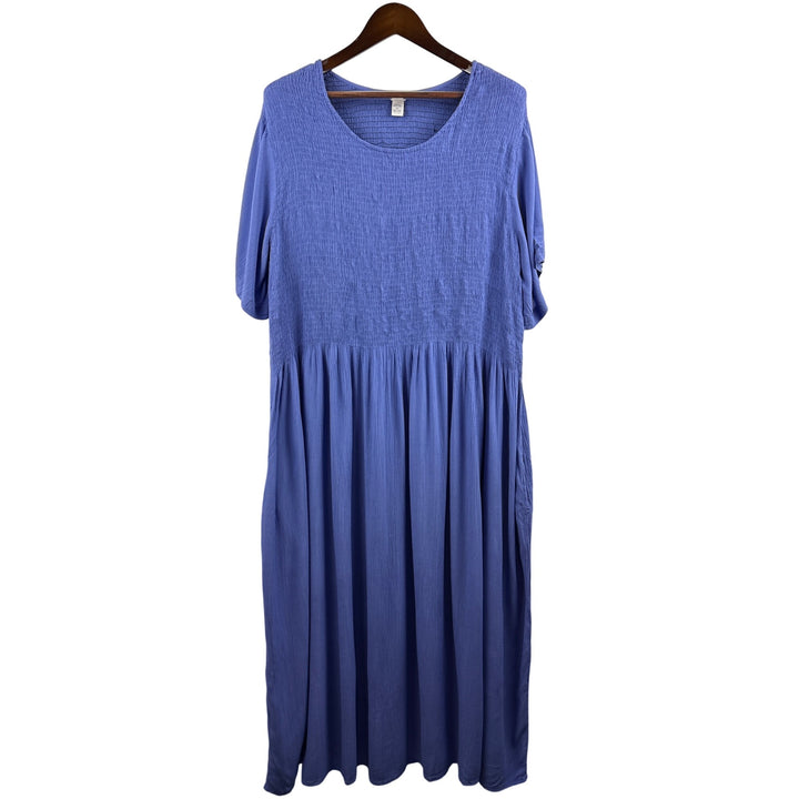 Women’s Kaktus 3X Periwinkle Short Sleeve Maxi Dress with Pockets & Ribbed Bodice