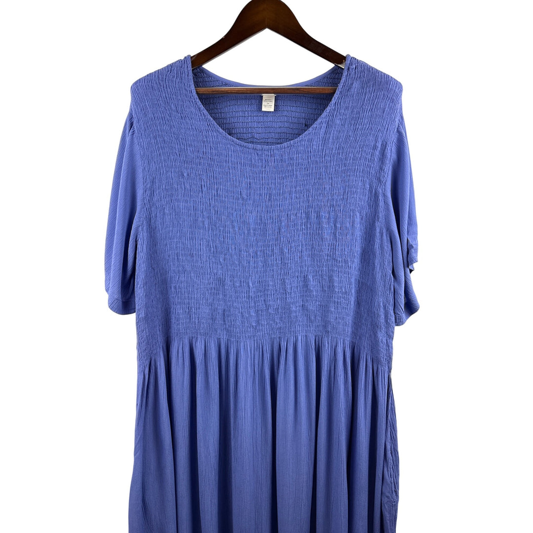 Women’s Kaktus 3X Periwinkle Short Sleeve Maxi Dress with Pockets & Ribbed Bodice