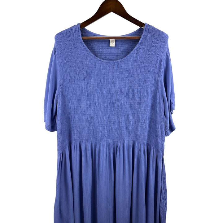 Women’s Kaktus 3X Periwinkle Short Sleeve Maxi Dress with Pockets & Ribbed Bodice