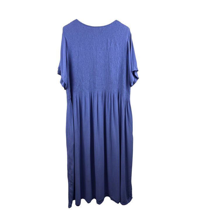 Women’s Kaktus 3X Periwinkle Short Sleeve Maxi Dress with Pockets & Ribbed Bodice