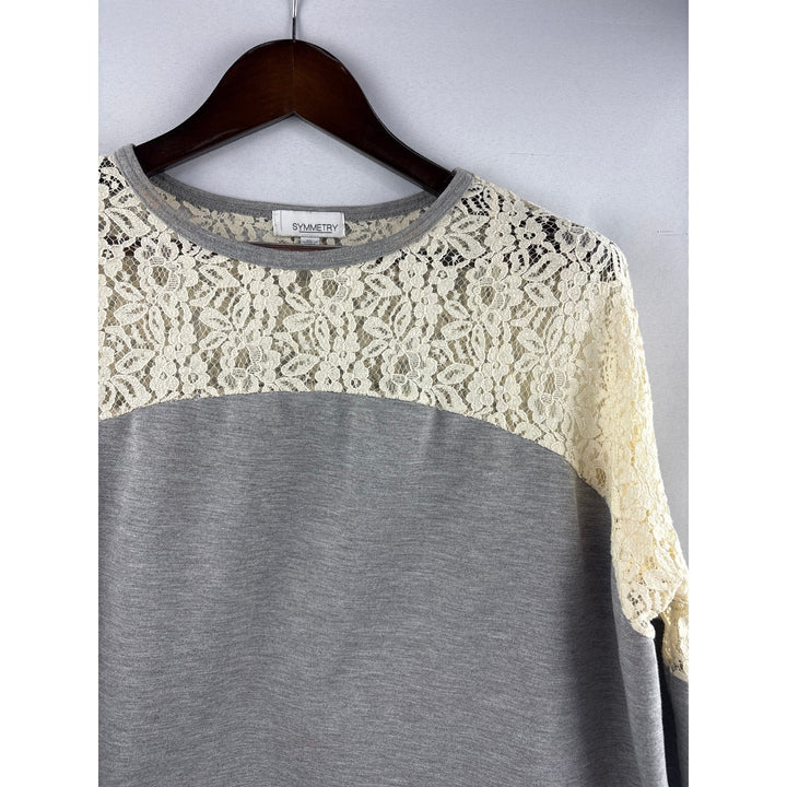 Women’s Symmetry XL Gray Crewneck w/ Cream Lace Details