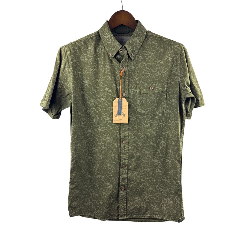 Men’s Small Waterproof Vintage Green Short Sleeve Button Up w/ Florals