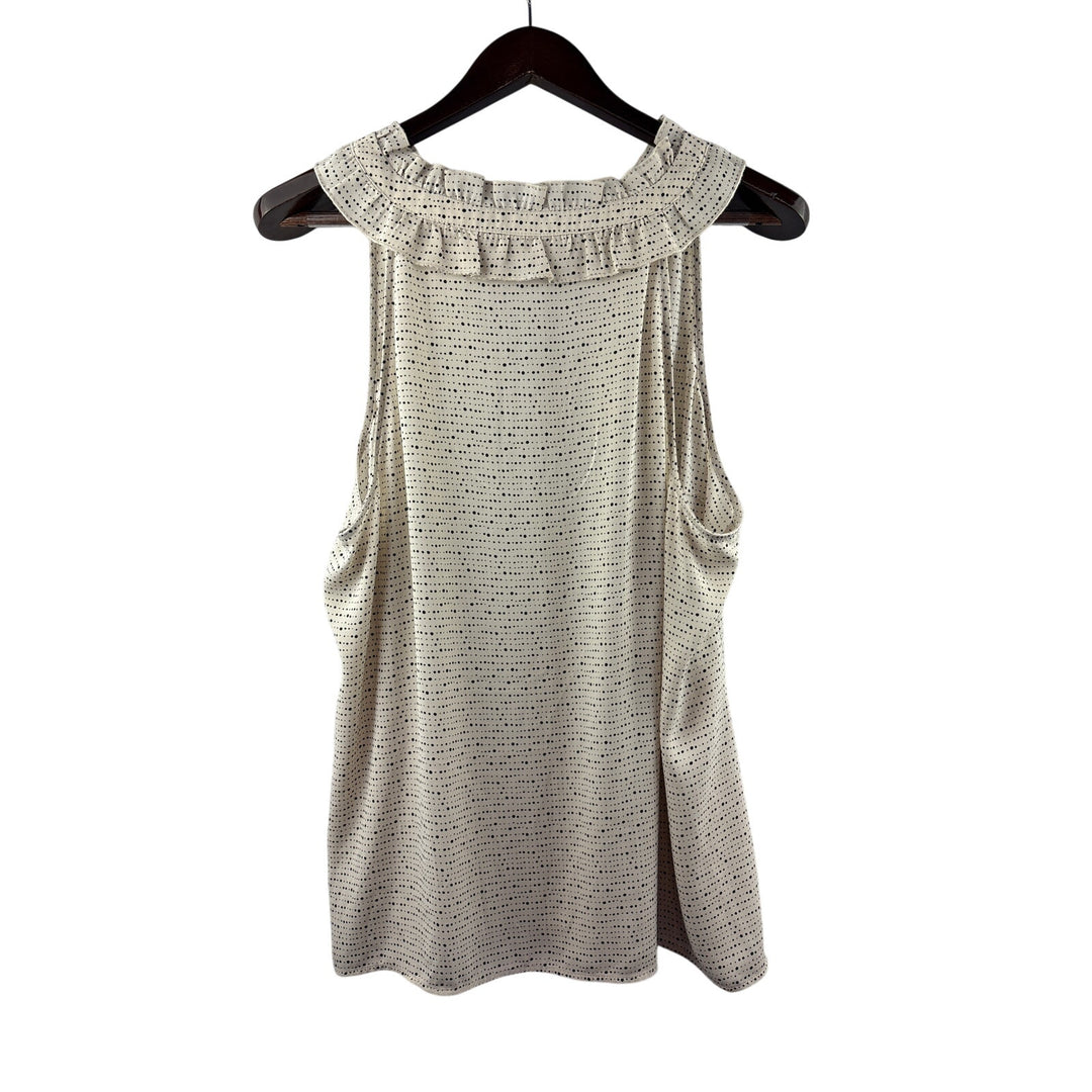 Women’s Cabi XL Cream & Black Dot Patterned Sleeveless Ruffled Blouse