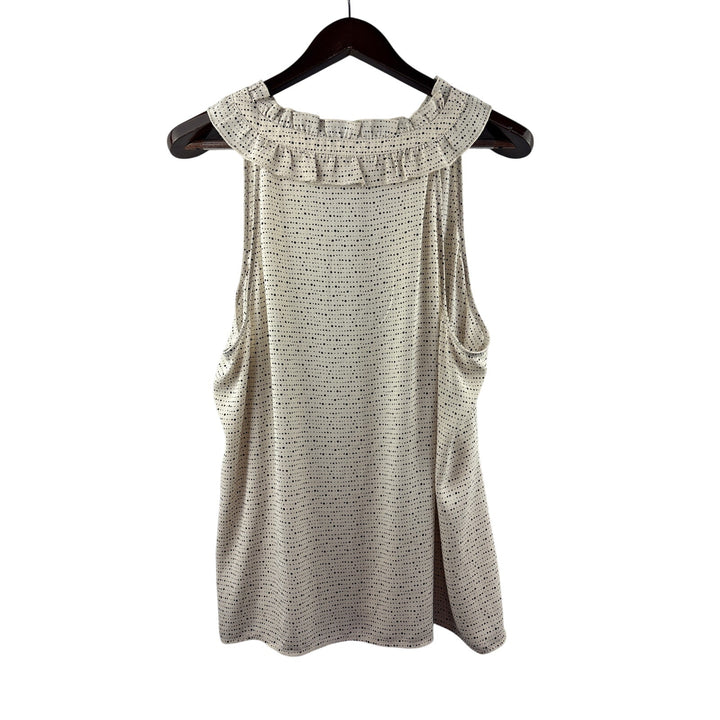 Women’s Cabi XL Cream & Black Dot Patterned Sleeveless Ruffled Blouse