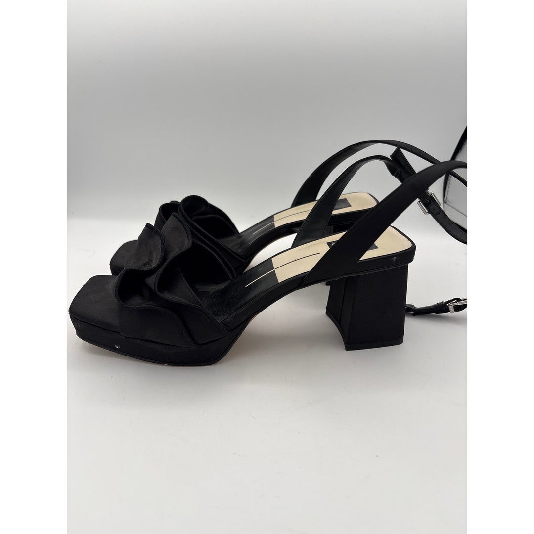 Women’s Dolce Vita Size 7.5 Black Silk Ruffled Strappy Block Heels