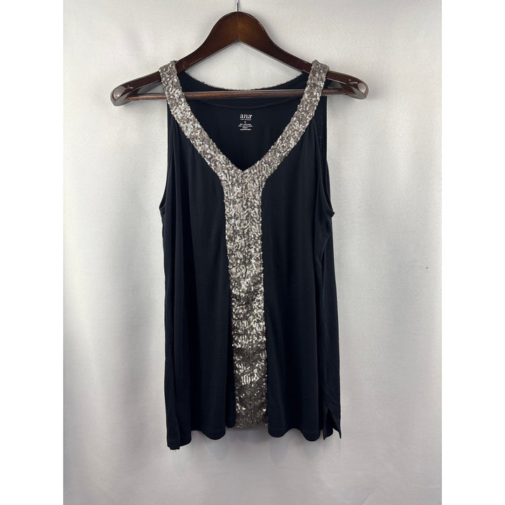 Women’s a.n.a XL Black Sleeveless Blouse w/ Silver Sequin Detail
