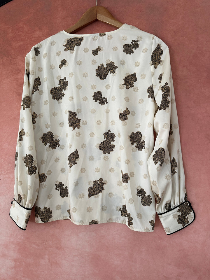 Vince Camuto Ivory Paisley Print Kimono Blouse With Contrast Piping
