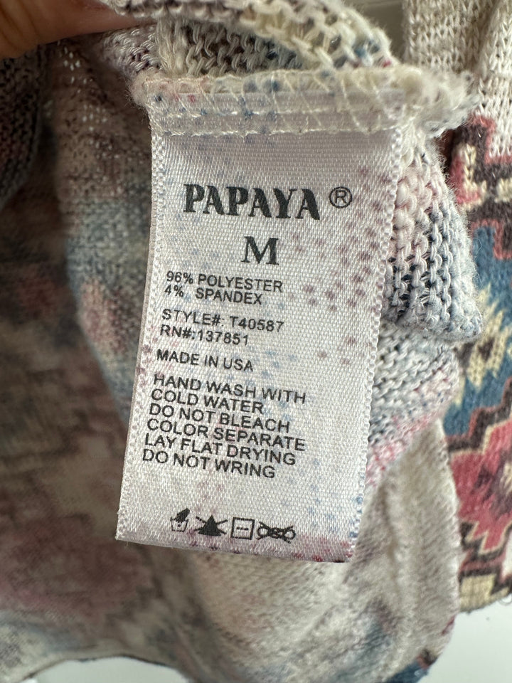 Papaya Women’s Boho Elephant Geometric Lightweight Long Sleeve Knit Sweater Top Size M