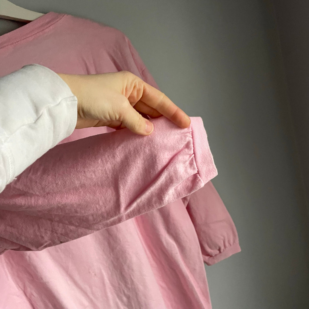 Vintage L.L. Bean Pink T-shirt Dress Country Calico Cat Patchwork Cottage sz S