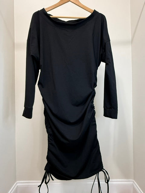 CBR Black Ruched Jersey Dress Sz XL NWT Adjustable Length