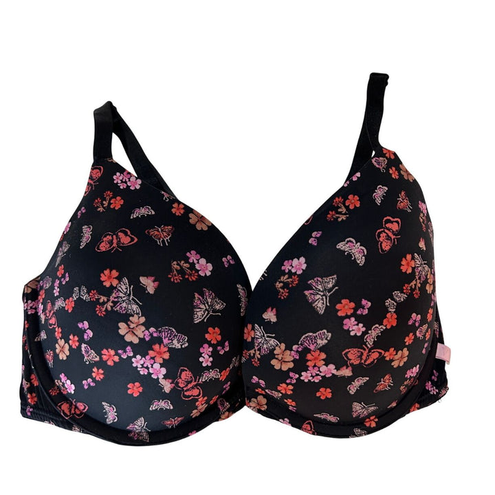 Victorias Secret 32DD Black Floral Pushup Plunge Bra Underwire