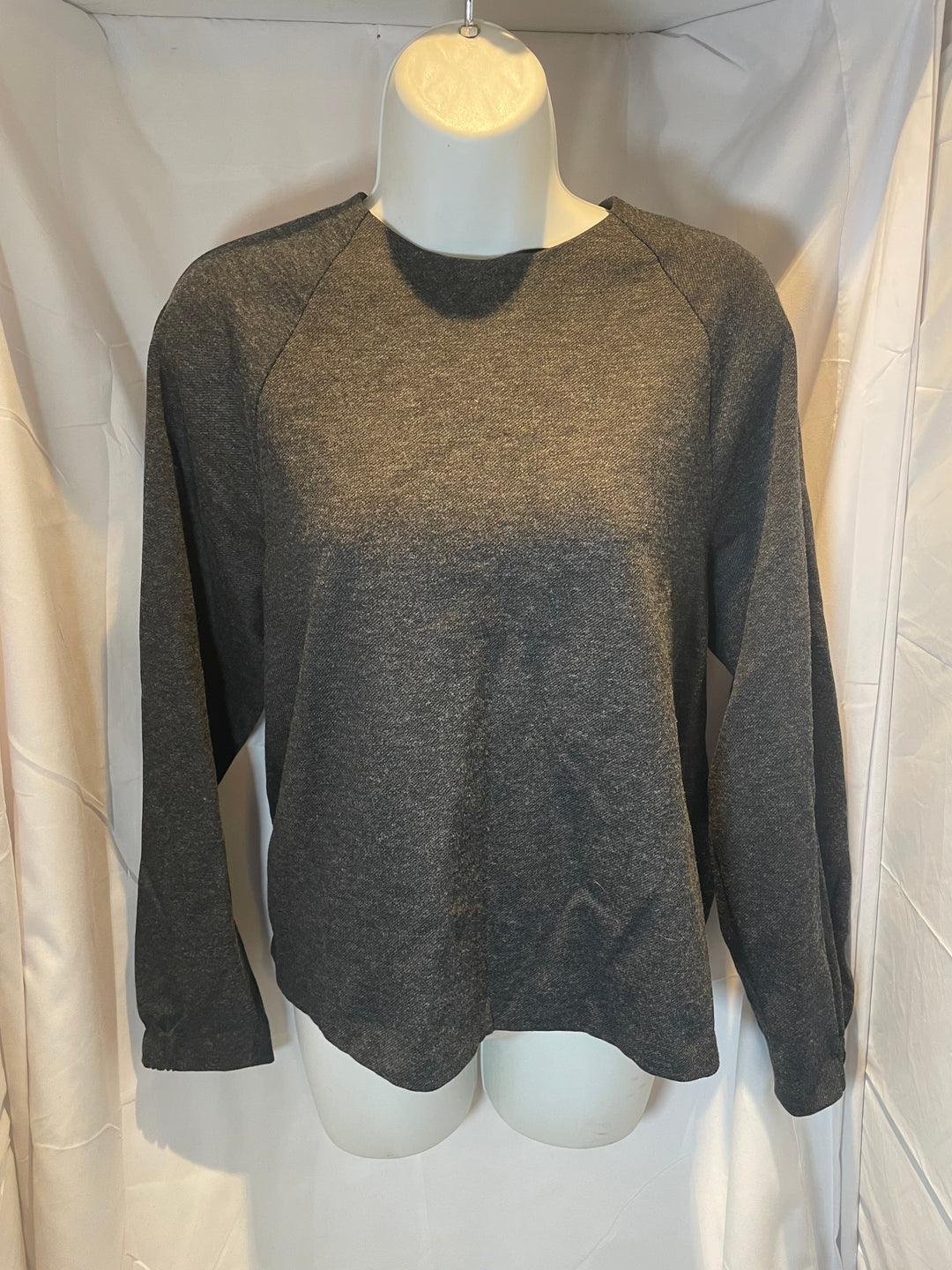 Tibi Charcoal Gray Structured Knit Crew neck Raglan Long Sleeve Top - Size S