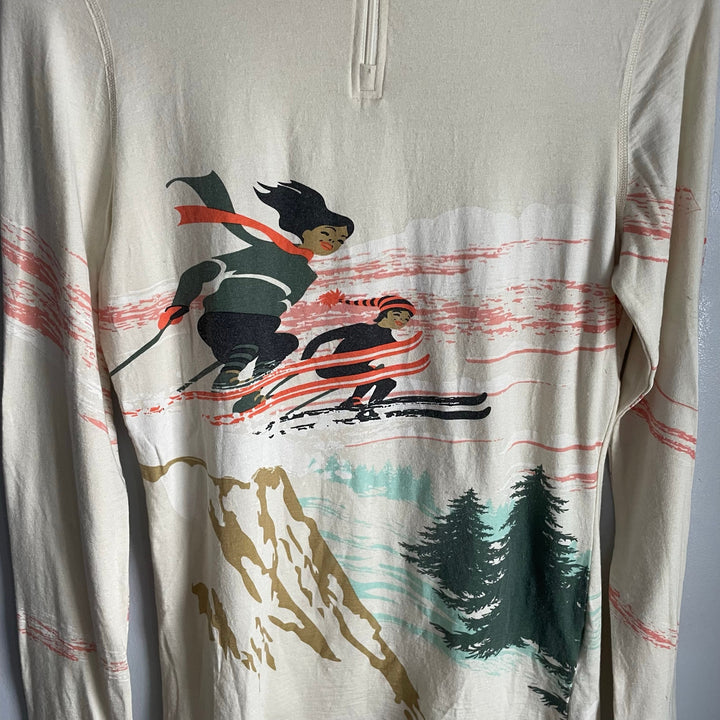 Neve Ski Quarterzip Jumper Base Layer Top Silk Wool Blend For Women Beige sz S
