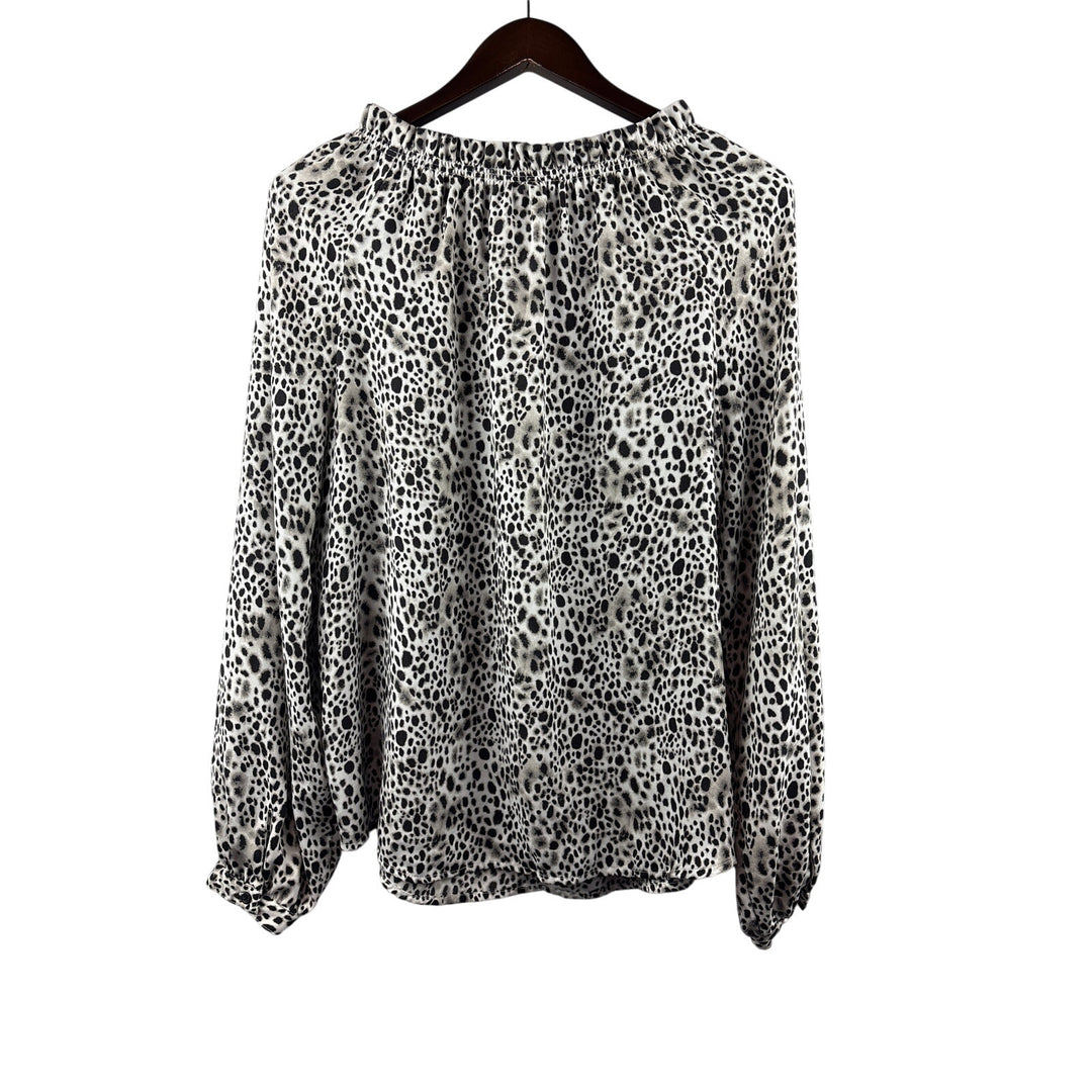 Women’s A New Day Large White & Black Leopard Print Long Sleeve Blouse