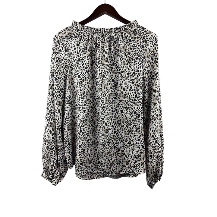 Women’s A New Day Large White & Black Leopard Print Long Sleeve Blouse