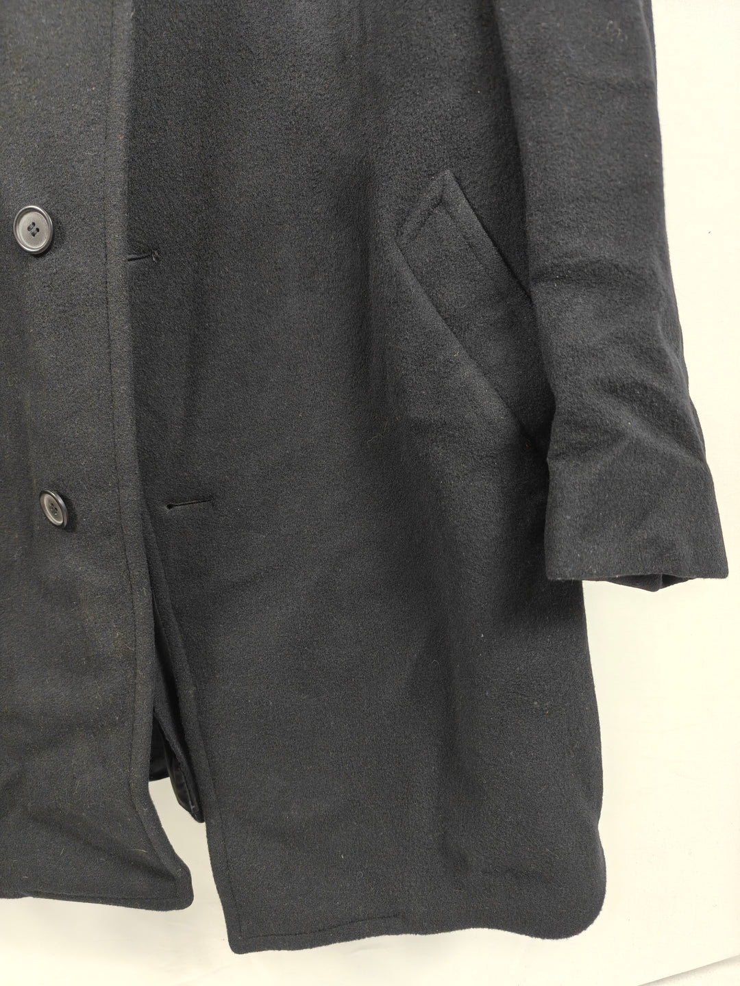 London Fog Mens Black Wool Blend Overcoat with Wide Notched Lapels