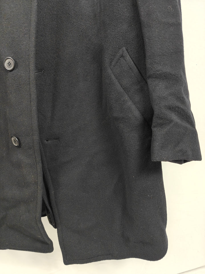 London Fog Mens Black Wool Blend Overcoat with Wide Notched Lapels