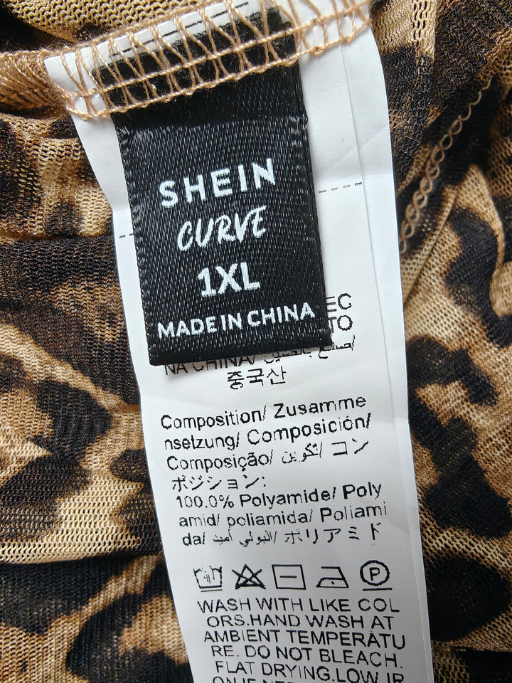 Women SHEIN CURVE Bodysuit Brown Leopard Print 1XL
