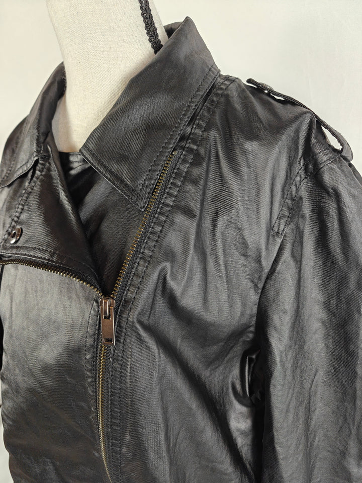 Banana Republic Womens Coated Linen Moto Jacket Black