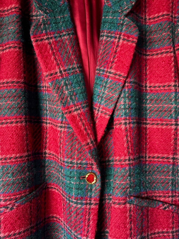 Vintage Pendleton Plus Size Plaid Wool Blazer Jacket Made in USA Pink Teal