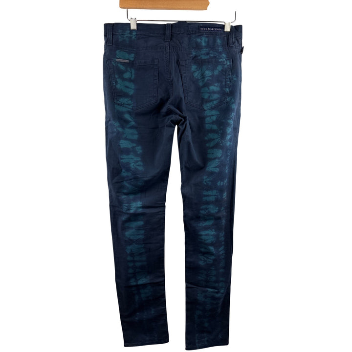Women’s Rock & Republic Size 10 Navy Blue w/ Teal Tie-dye Skinny Jeans