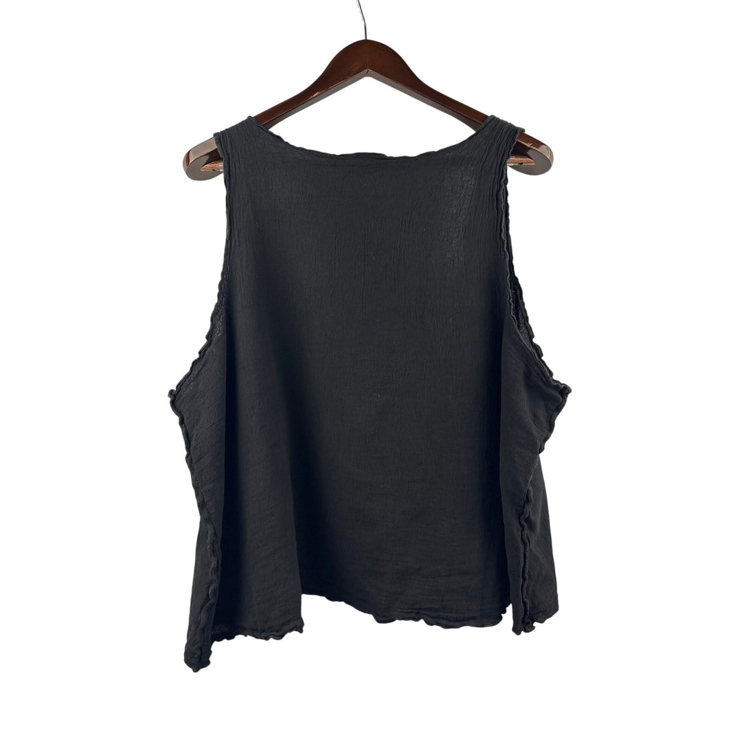 Women’s Oh My Gauze! XXL Black 100% Cotton Vest w/ Scalloped Edges