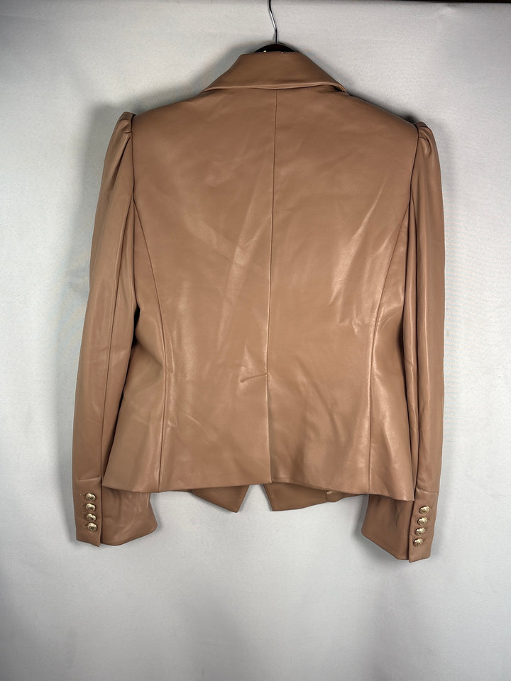 Women Brown Generation Love Faux Leather Double Breasted Blazer