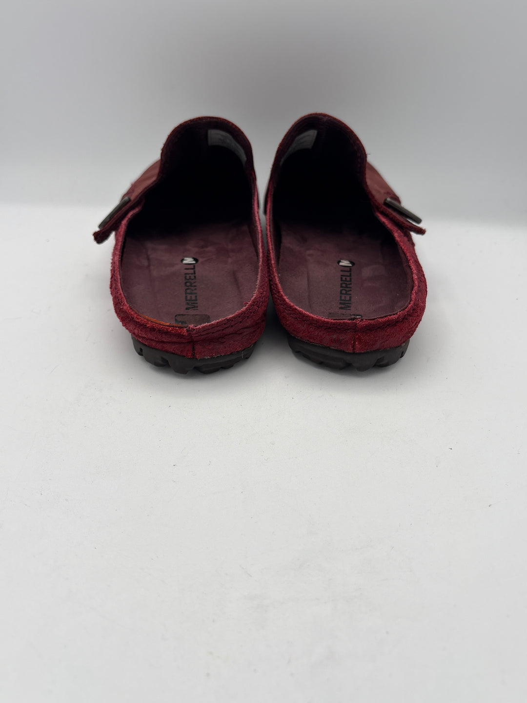 Women’s Merrell M Size 8.5 Burgundy Soft Leather Slip On Mules