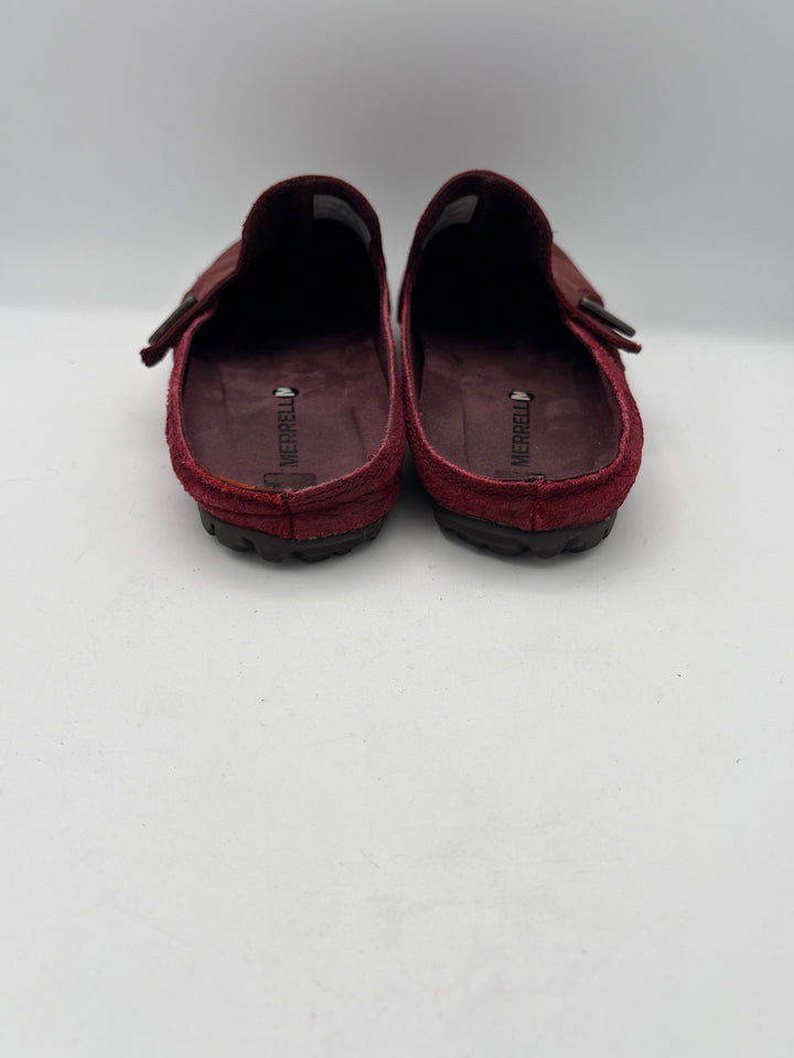 Women’s Merrell M Size 8.5 Burgundy Soft Leather Slip On Mules