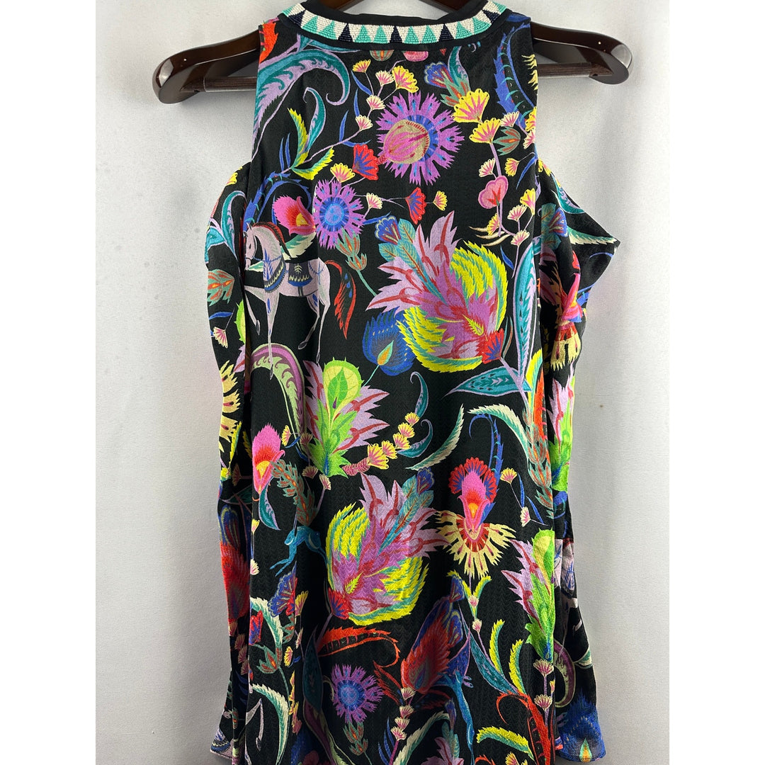 Women’s Etro Cold Shoulder Dress Black Floral and Animal Print Size L