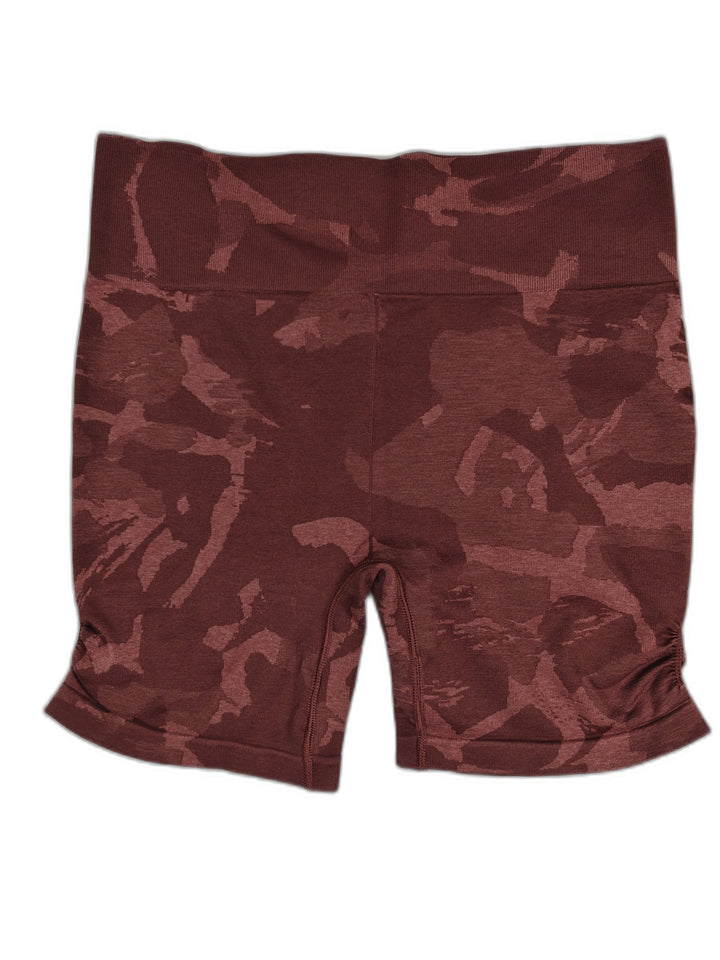 Womens Gymshark Biker Shorts Burgundy Camo XL